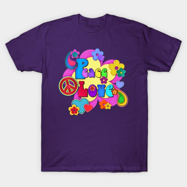 Pretty Flower Power Peace and Love Hippy Design T-Shirt by AlondraHanley